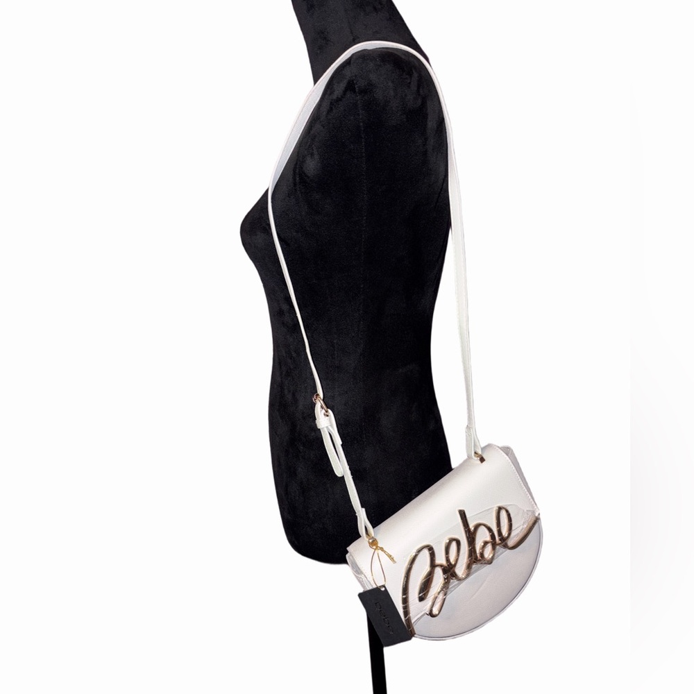 Bebe WhiteCrossbody Bag Gold Logo Flap Purse NWT